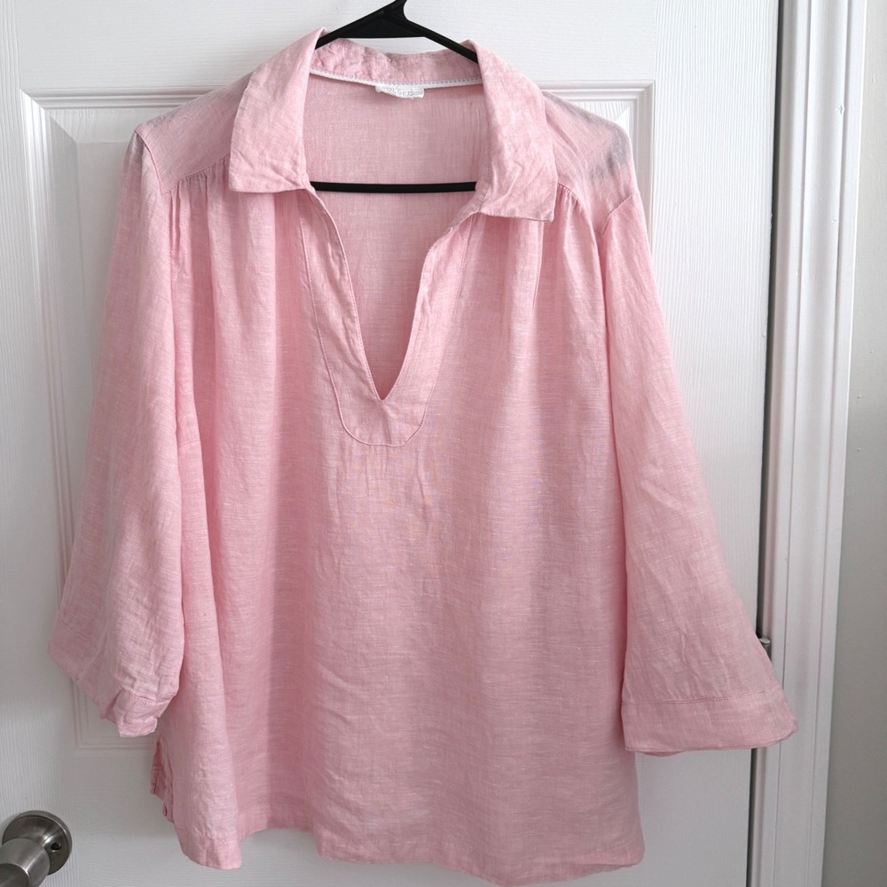 Sigrid Olsen Pink 100% Linen Blouse Womens XL Top Lagenlook Coastal Relaxed
